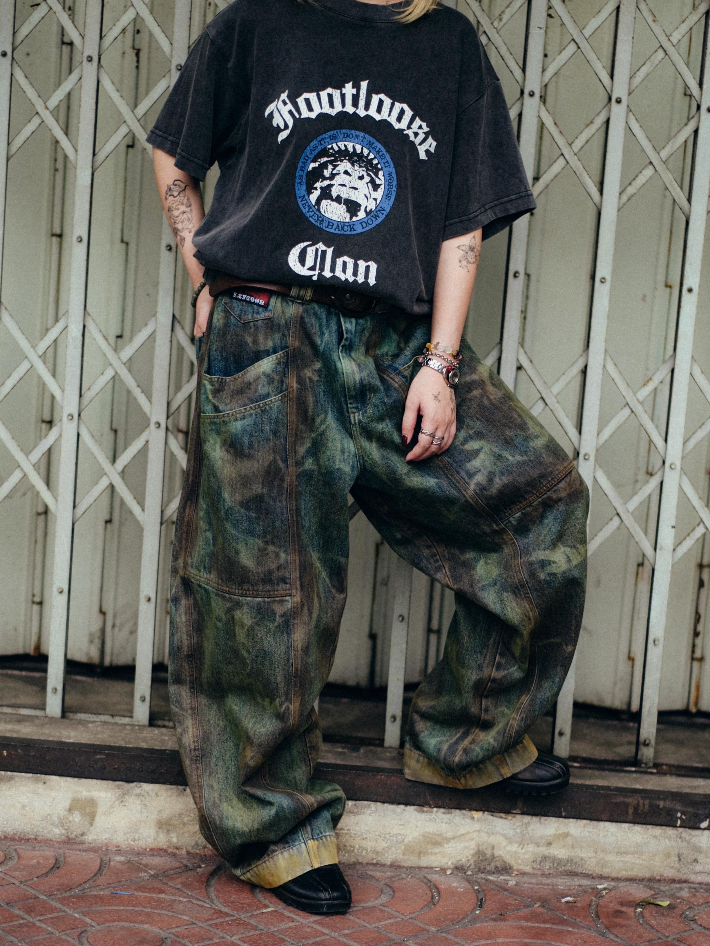 FOOTLOOSE TYCOON MULTI POCKET DIRTY GREEN WORK JEANS