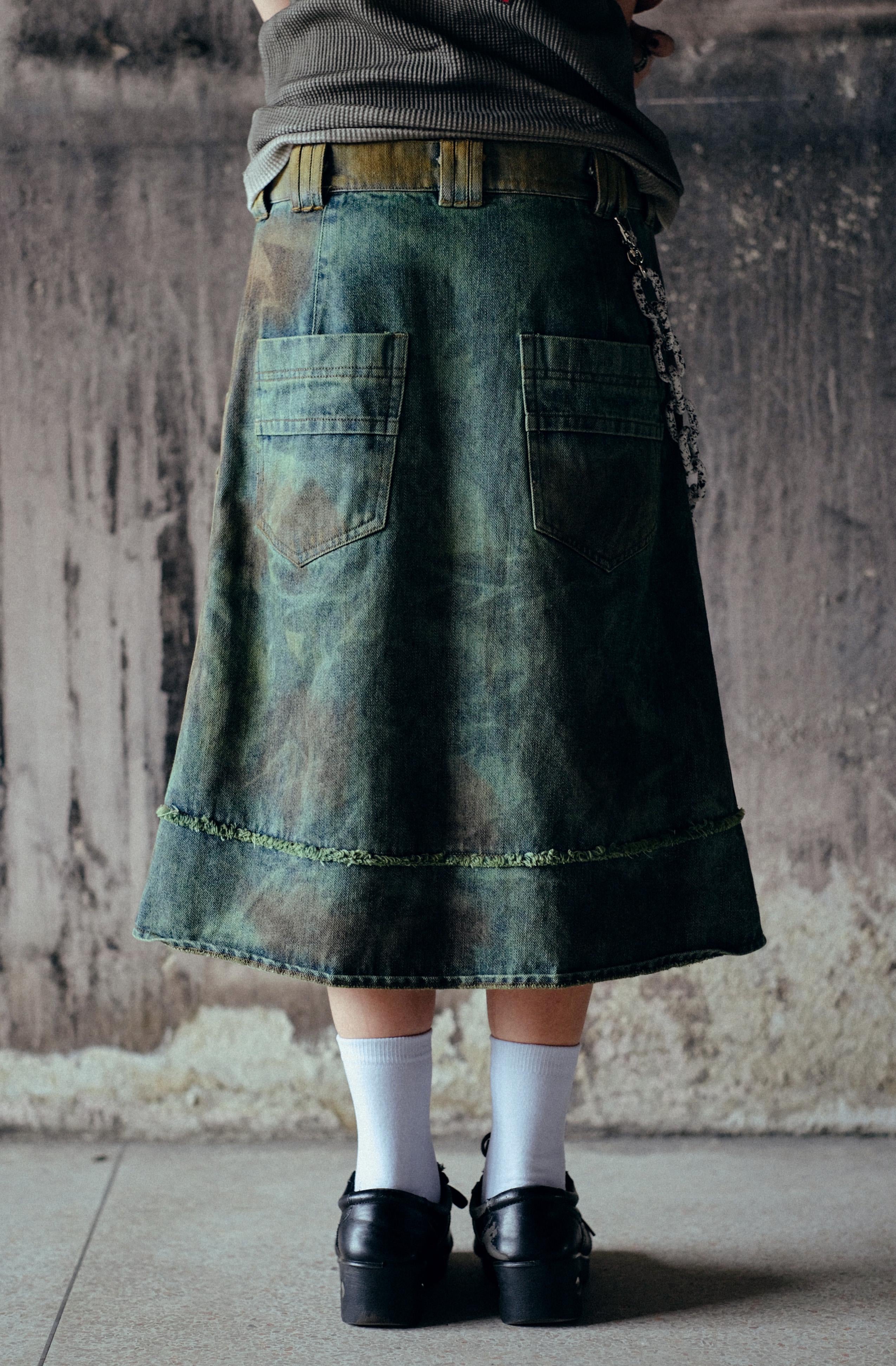FOOTLOOSE TYCOON MULTI POCKET DIRTY GREEN WORK SKIRT
