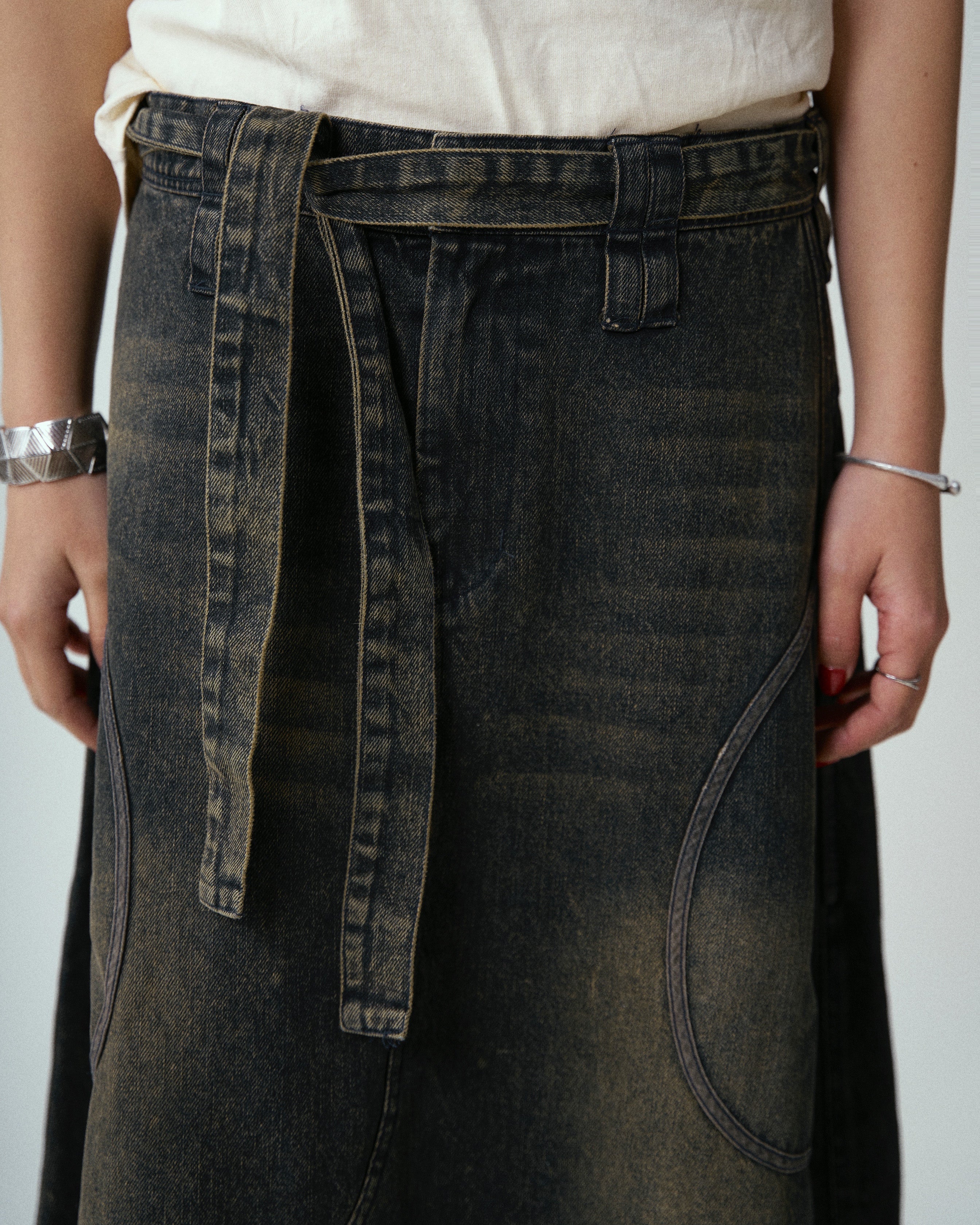 Heavy Washed Patchy Denim Skirt 2.0