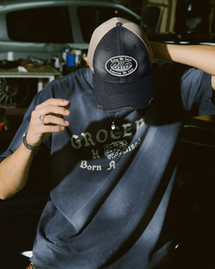 （Preorder）GROCERY X FOOTLOOSE TYCOON DISTRESSED TRUCKER CAP/ WASHED BLACK