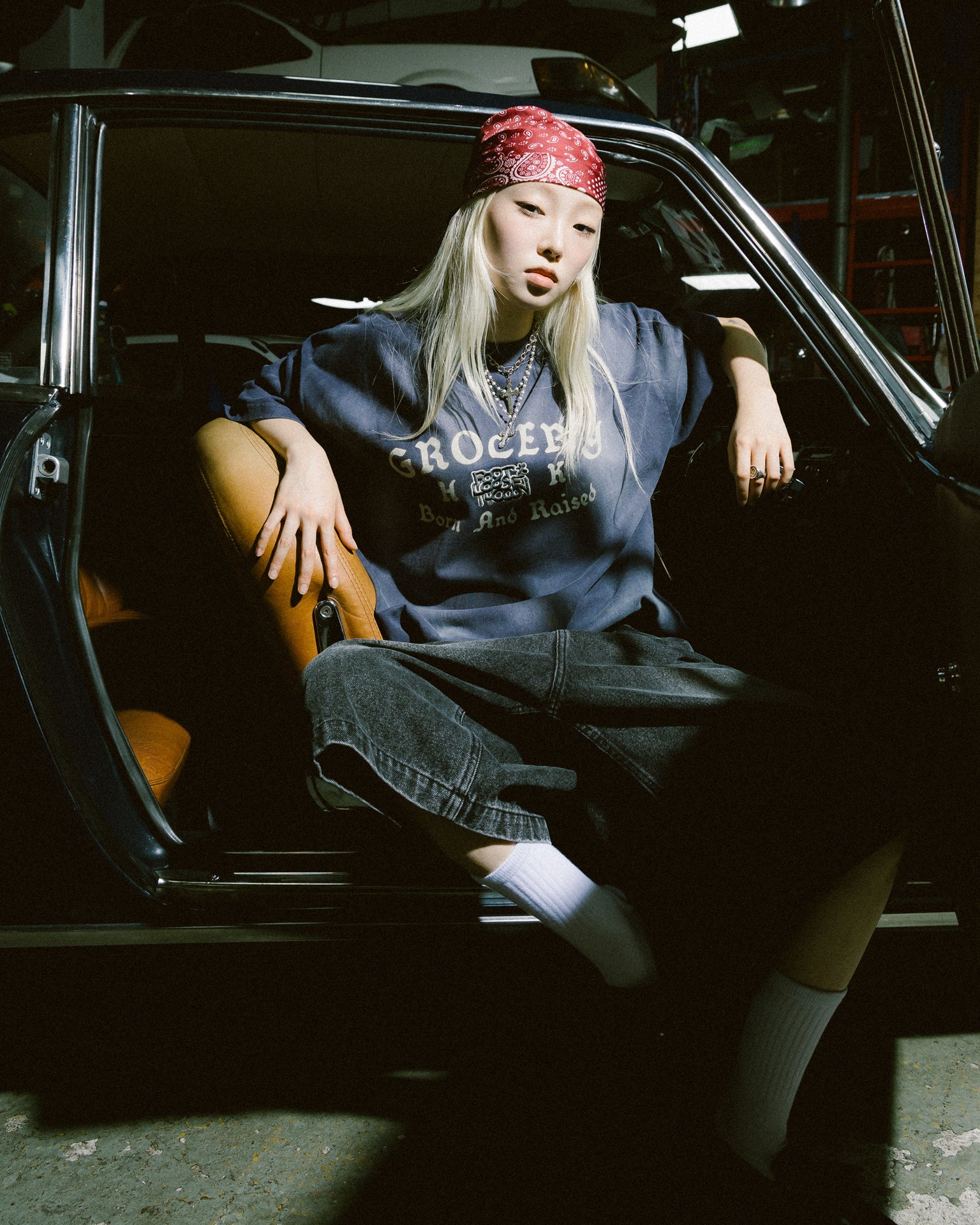 GROCERY X FOOTLOOSE TYCOON BORN & RAISED WASHED INVOICE TEE/ FADED PURPLE