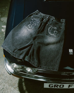 GROCERY X FOOTLOOSE TYCOON OVERSIZED WASHED DENIM SHORTS/ AGED BLACK