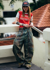 FOOTLOOSE TYCOON MULTI POCKET DIRTY GREEN WORK JEANS