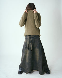 Heavy Washed Patchy Denim Skirt 2.0