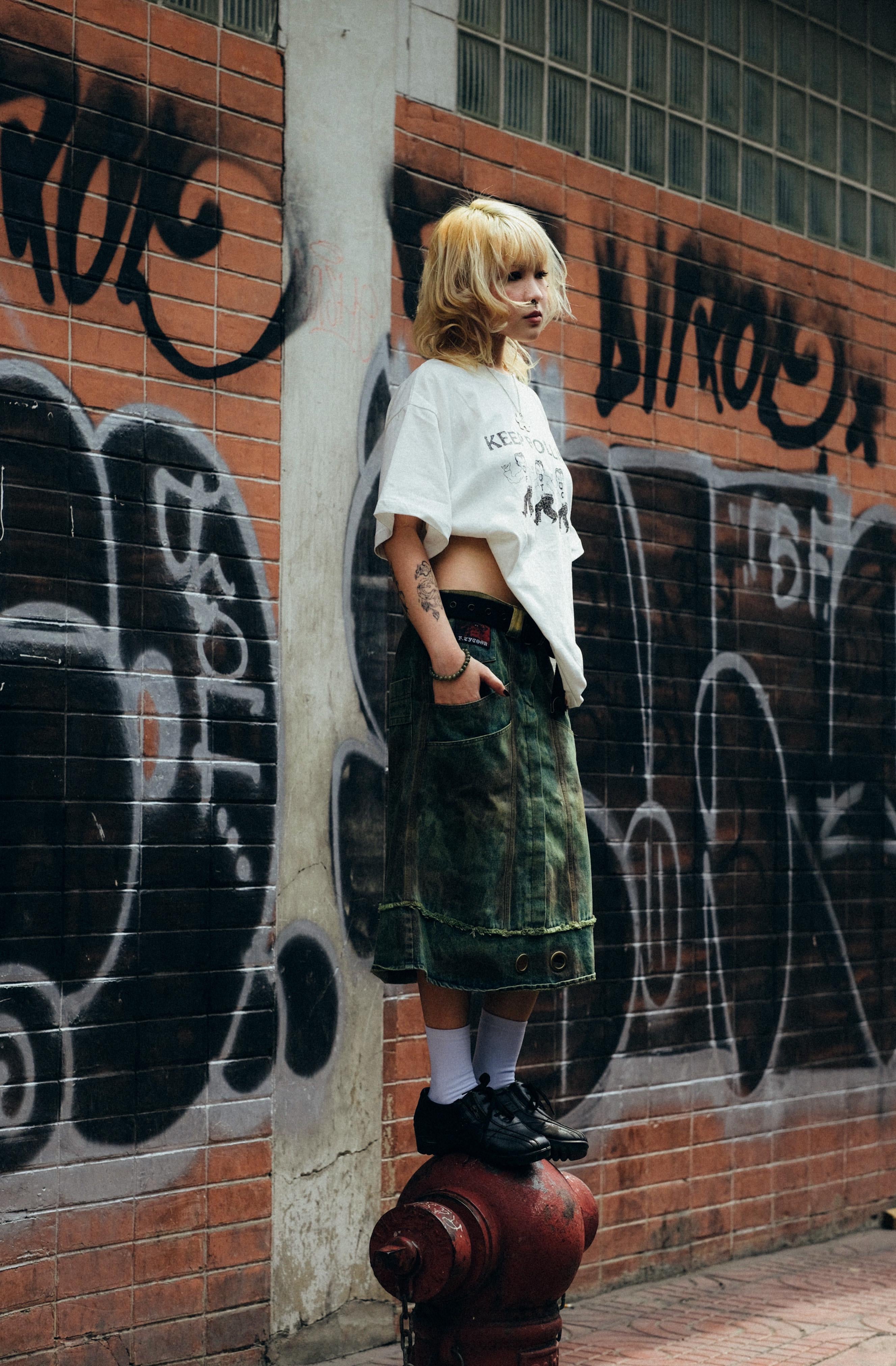 FOOTLOOSE TYCOON MULTI POCKET DIRTY GREEN WORK SKIRT