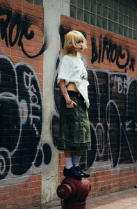FOOTLOOSE TYCOON MULTI POCKET DIRTY GREEN WORK SKIRT