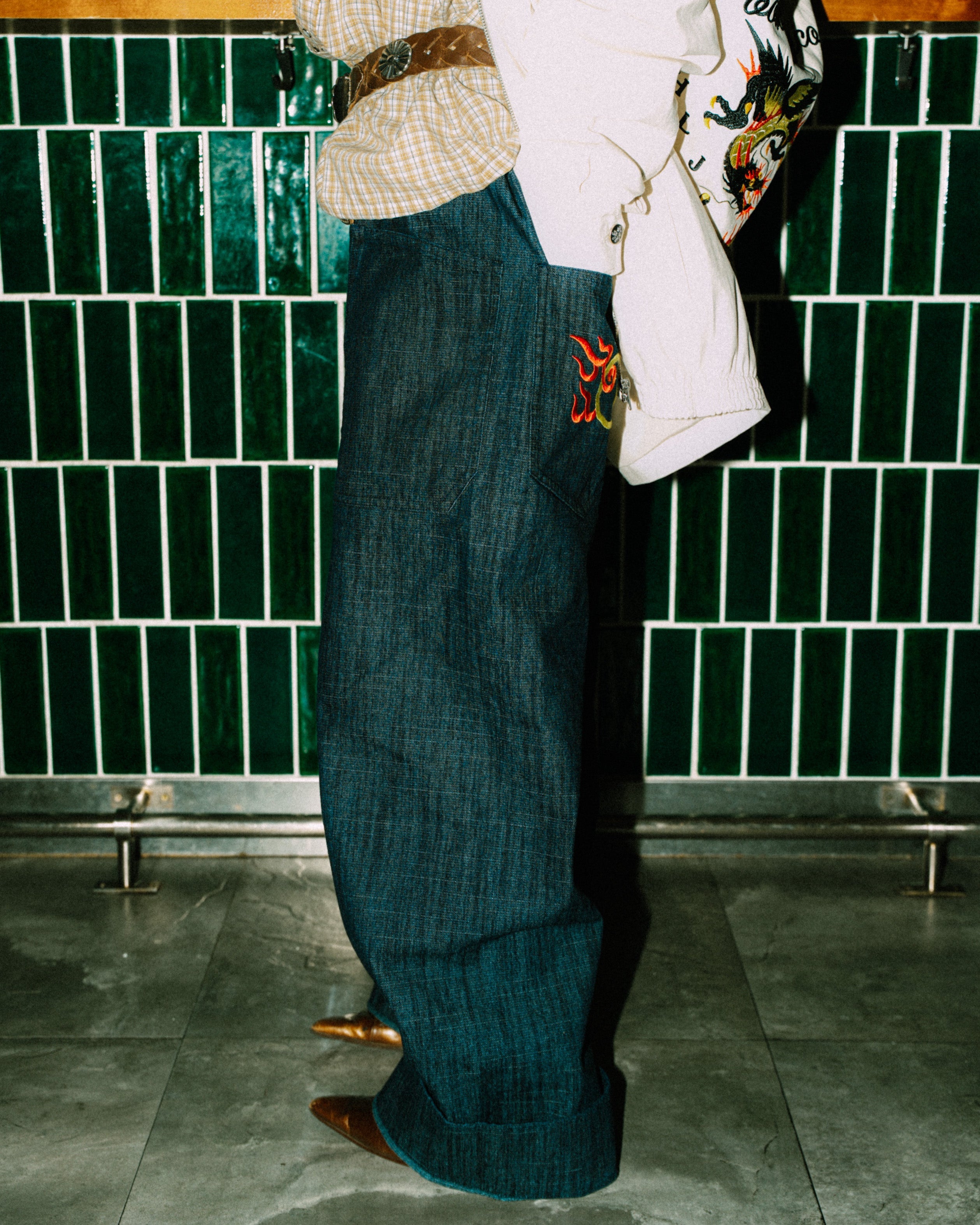 Ho Lan Jeng X Footloose Tycoon Embroidered Fireball Bamboo Jeans