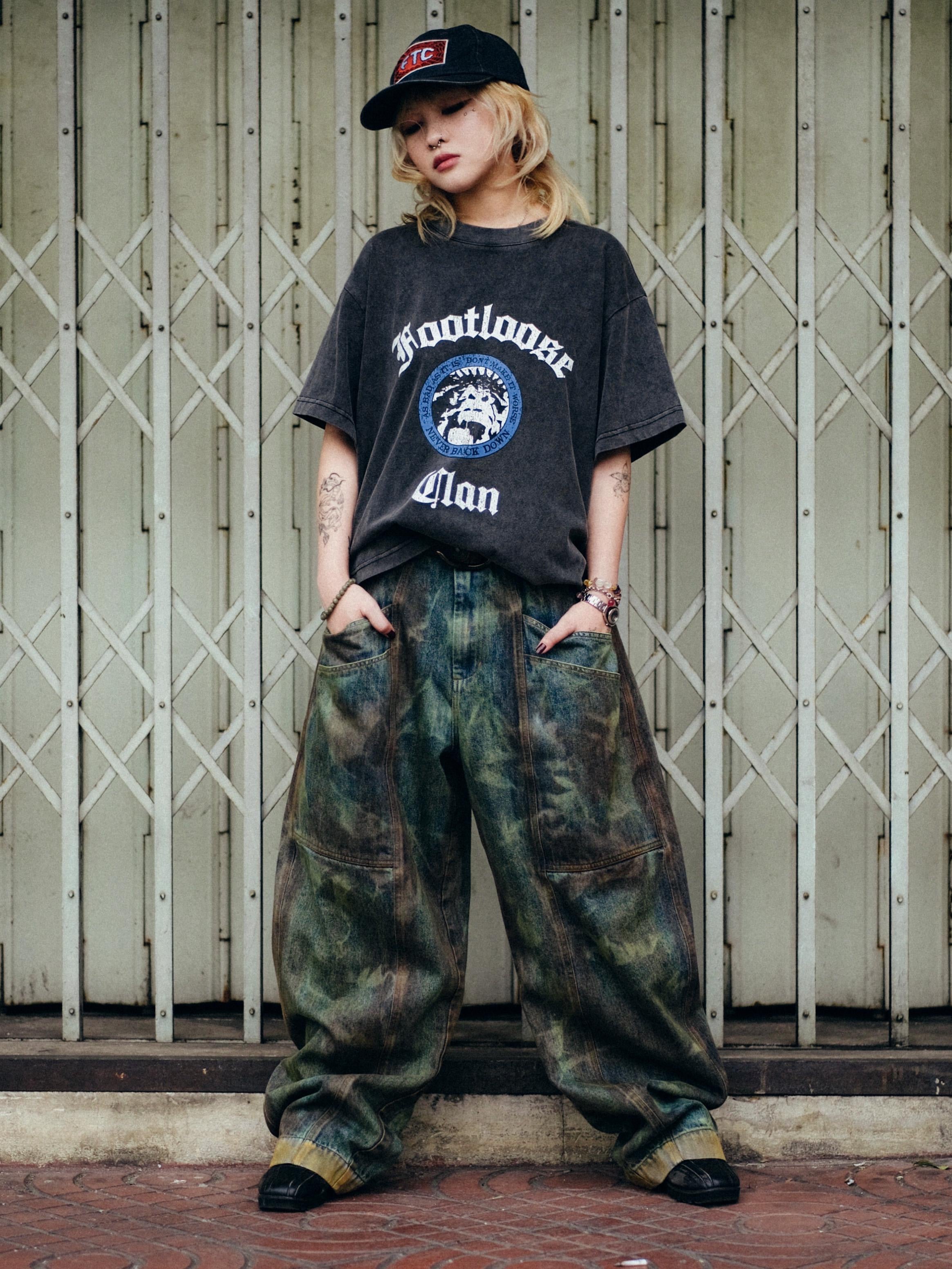 FOOTLOOSE TYCOON MULTI POCKET DIRTY GREEN WORK JEANS