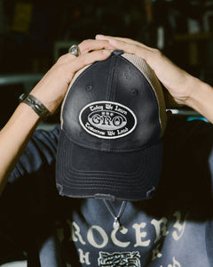 （Preorder）GROCERY X FOOTLOOSE TYCOON DISTRESSED TRUCKER CAP/ WASHED BLACK