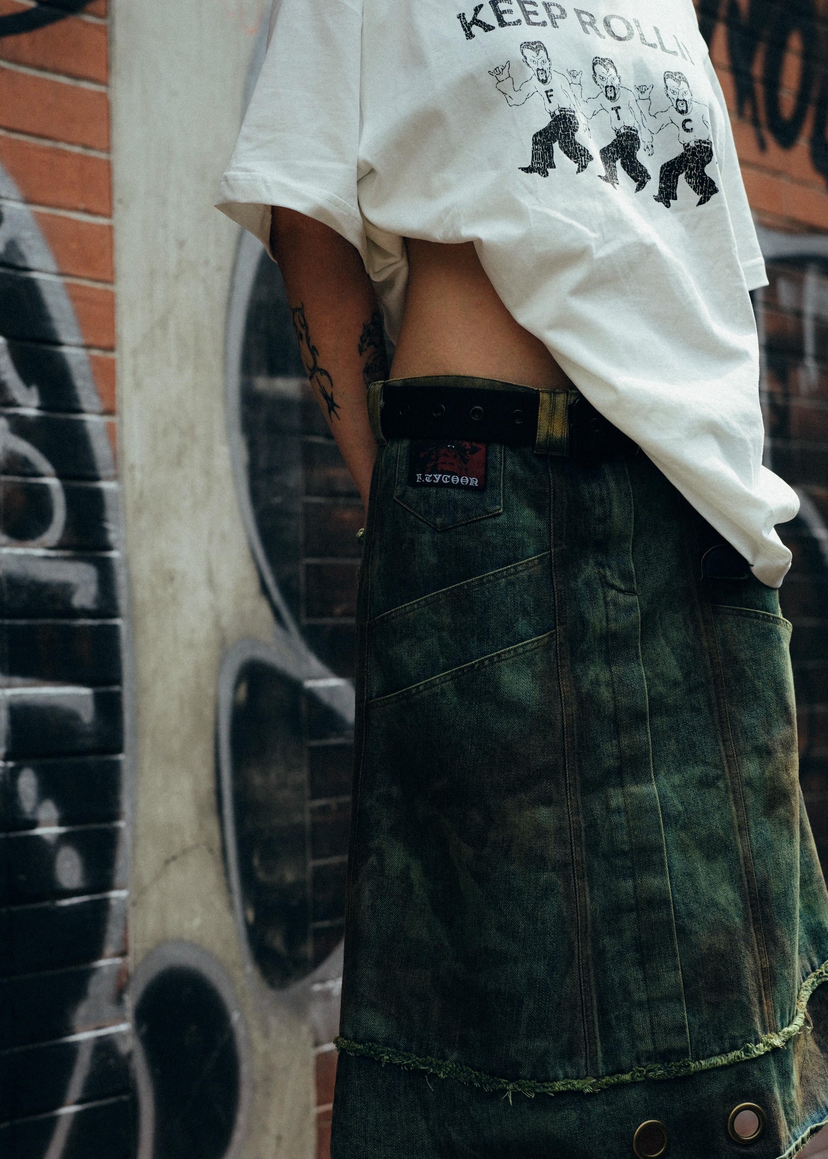 FOOTLOOSE TYCOON MULTI POCKET DIRTY GREEN WORK SKIRT
