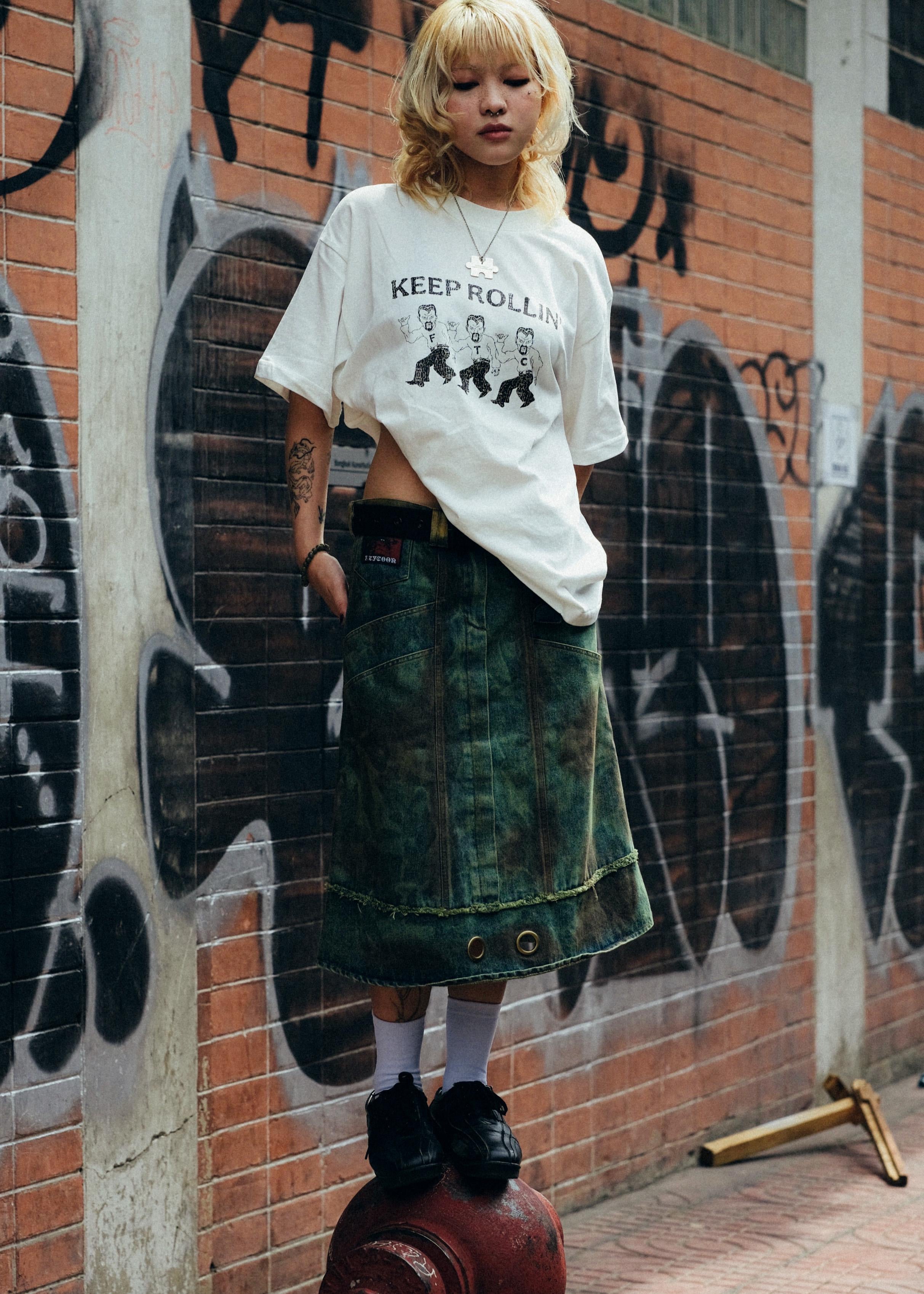 FOOTLOOSE TYCOON MULTI POCKET DIRTY GREEN WORK SKIRT