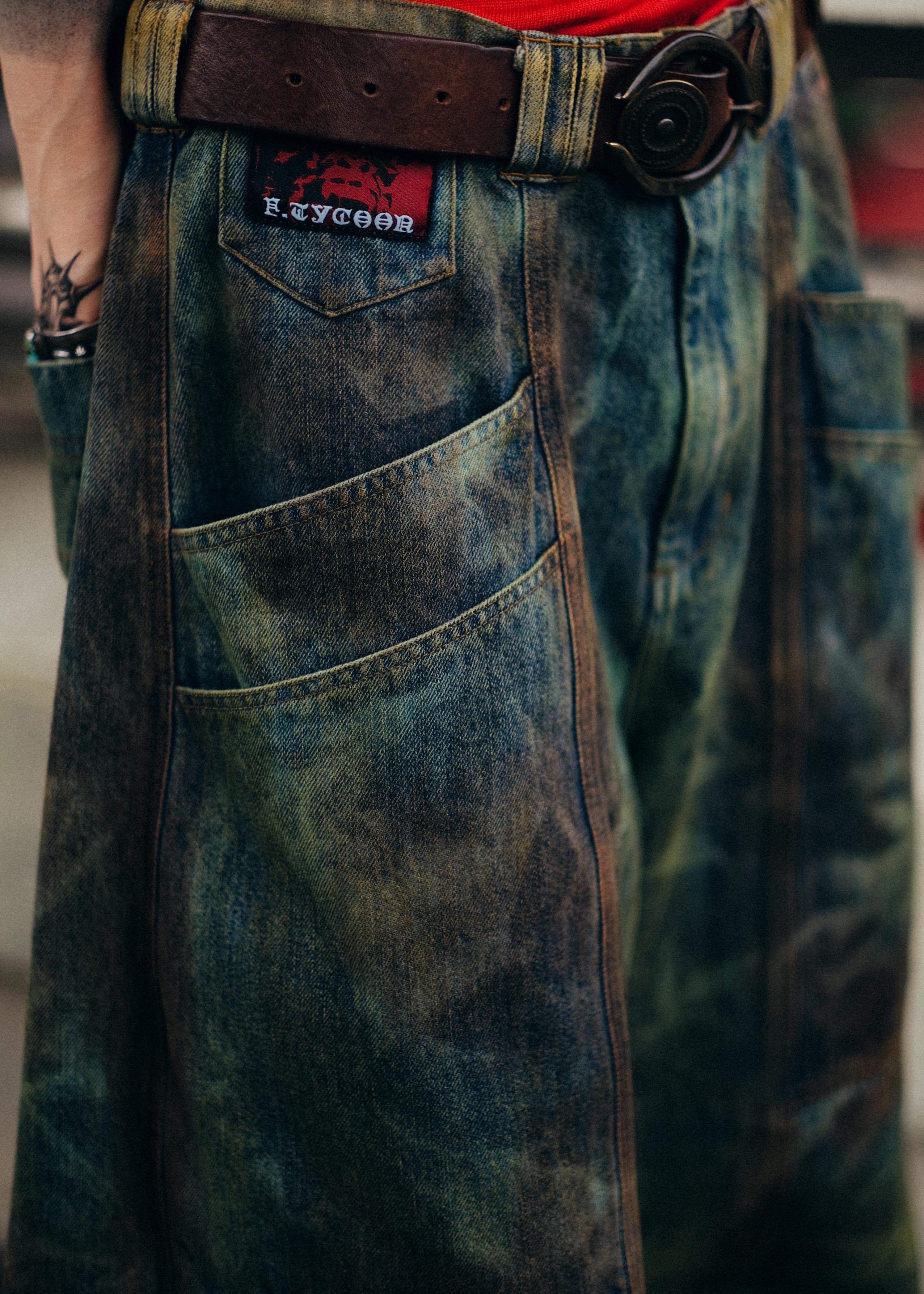 FOOTLOOSE TYCOON MULTI POCKET DIRTY GREEN WORK JEANS