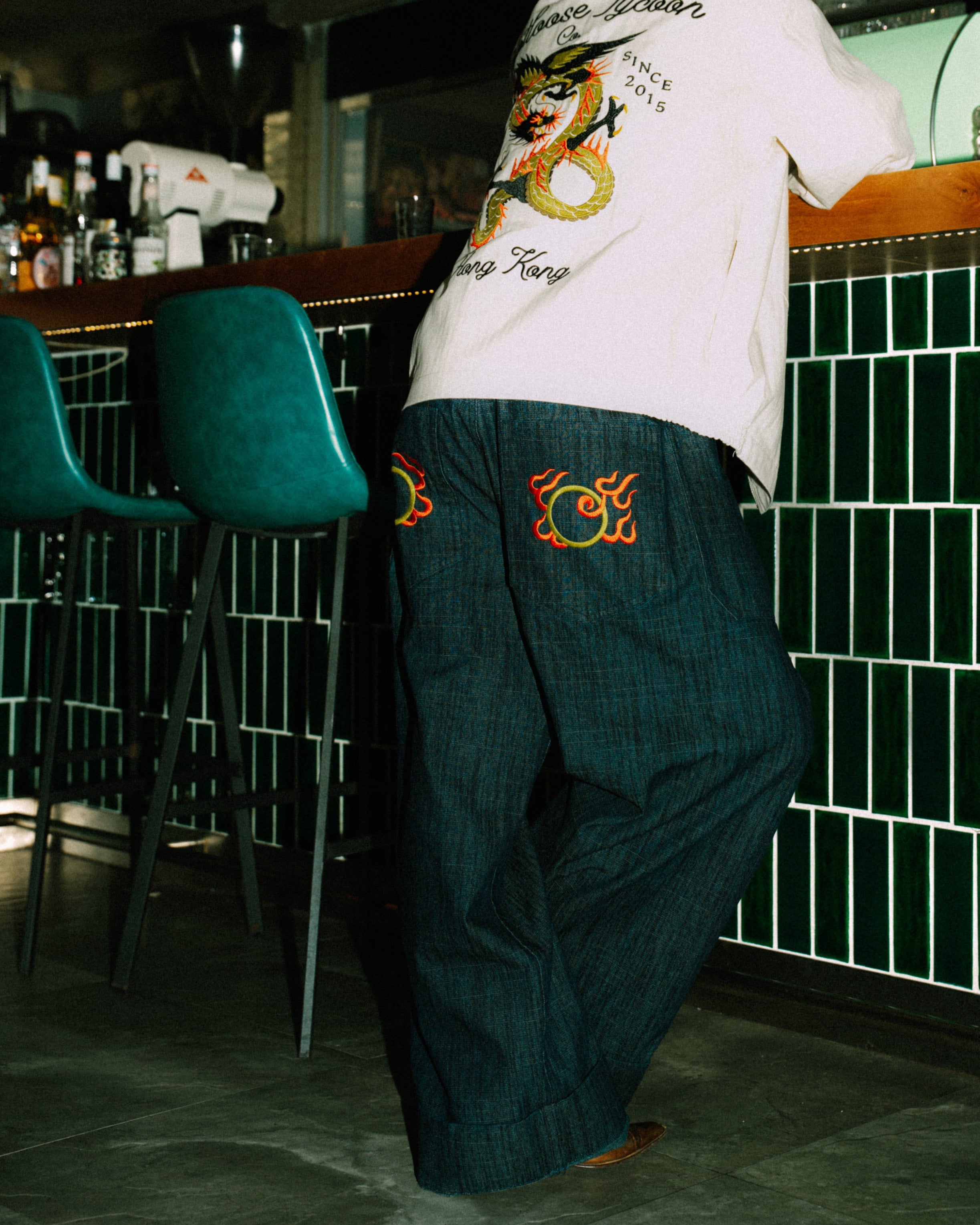 Ho Lan Jeng X Footloose Tycoon Embroidered Fireball Bamboo Jeans