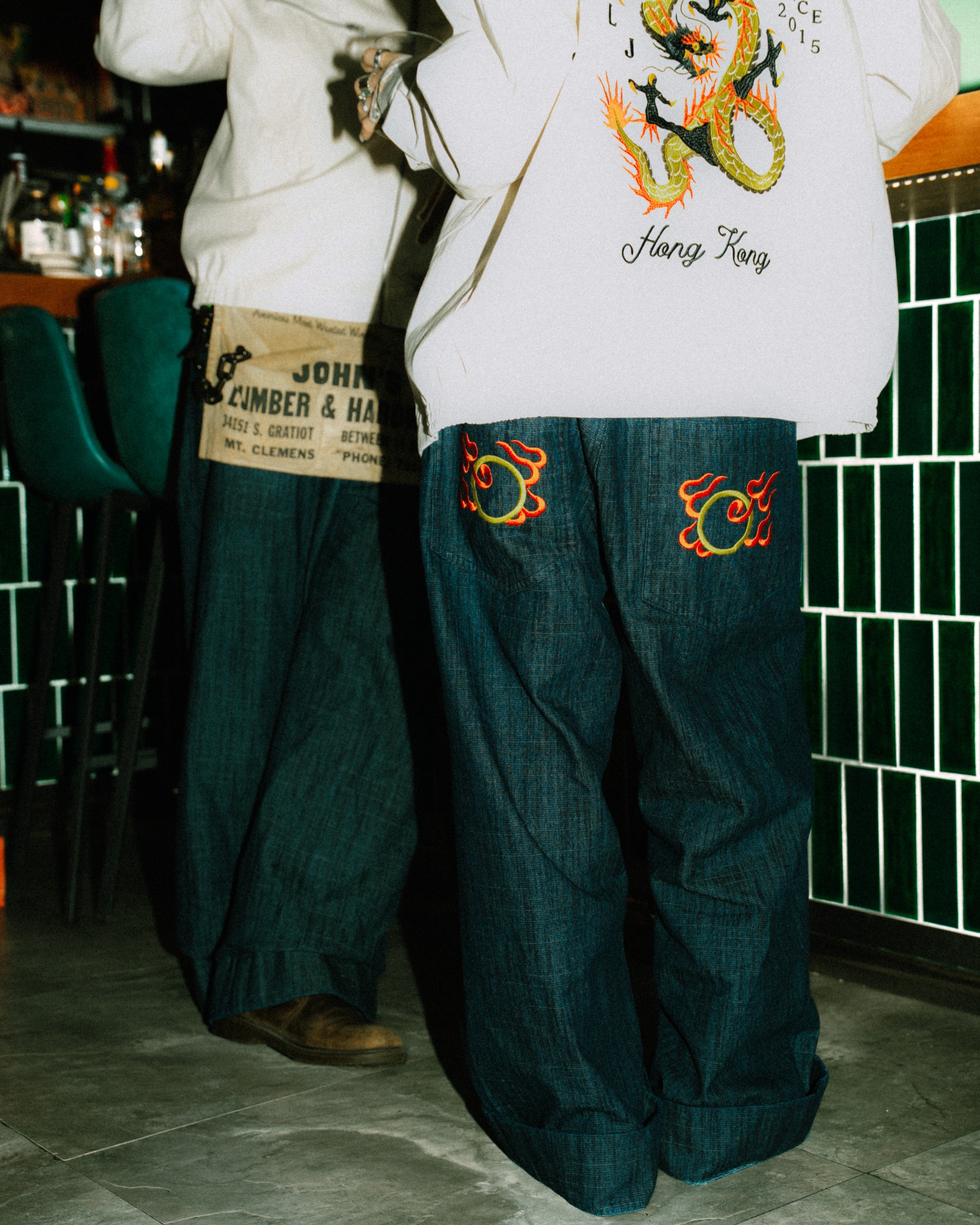 Ho Lan Jeng X Footloose Tycoon Embroidered Fireball Bamboo Jeans