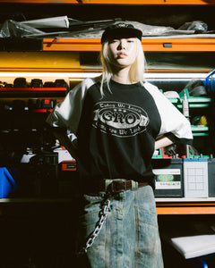 GROCERY X FOOTLOOSE TYCOON RAGLAN TWO TONE TEE/ BLACK
