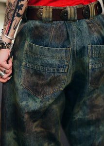 FOOTLOOSE TYCOON MULTI POCKET DIRTY GREEN WORK JEANS